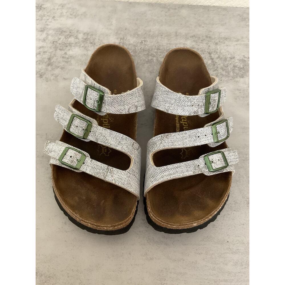 Papillio Birkenstock Florida Birko-WHite Grey Print Slide Sandal Size 40 US 9 N
